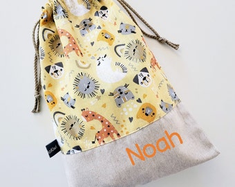 Customizable cuddly toy bag - animals - yellow - school - multi-colored - nursery - slippers