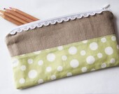 Pencil case - bubbles - green - white - lace zipper - pencil case - make up case - jewelry - Bulles - vert