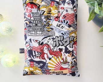 Japanese Neko Ramen Cat Book Sleeve, Padded Paperback Book Protector, Handmade Kawaii Manga Cover, Otaku Reader Gift
