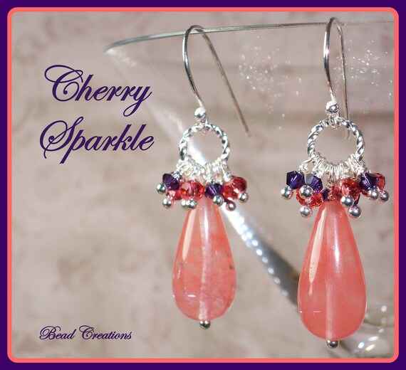 Items similar to Cherry Quartz Earrings Crystals Pink Purple CHERRY