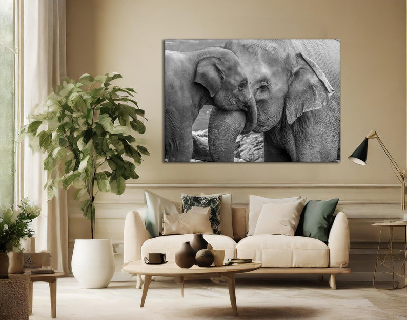African Elephant Baby and Mom Canvas Wall Art, Elephant Canvas Print ...