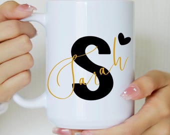 Custom Initial Name Coffee Mug, Personalized Gift