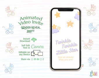 Twinkle Twinkle Little Star Gender Reveal Invitation, Digital Moon Star Reveal Evite, He or She Editable Template, Boy Or Girl Party Invite