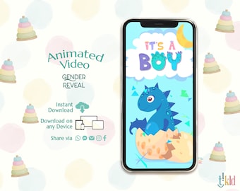 It's a Boy Digital Announcement, Dino Gender Reveal Evite, Countdown Gender Reveal Video for Social Media, Confetti Pop, Baby Announcement