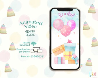 It's a GIRL Digital Announcement, Balloon Gender Reveal Evite, Countdown Gender Reveal Video Social Media, Confetti Pop, Instant download