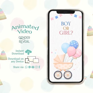 It&#39;s a Girl Digital Announcement, Stroller Gender Reveal Evite, Countdown Gender Reveal Video for Social Media, Balloons Baby Announcement