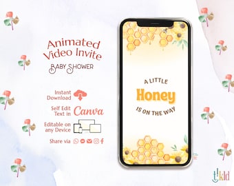 Digital Baby Shower Invitation, Electronic Baby Shower Evite, Honey Bee Editable Video Invite Template, Gender Neutral e-invite