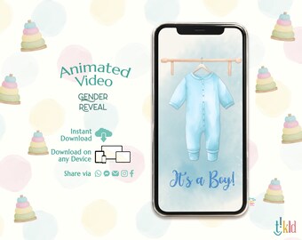 It's a BOY Digital Announcement, Romper Gender Reveal Evite, Countdown Gender Reveal Video for Social Media, Teddy Bear Baby Announcement