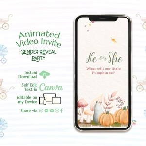 Digital Gender Reveal Invitation, Electronic Gender Reveal Evite, He or She Editable Template, Pumpkin Baby Boy Or Girl Party Invite