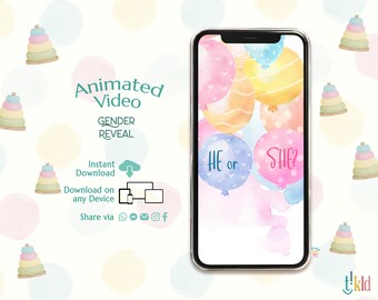 It's a BOY Digital Announcement, Balloon Gender Reveal Evite, Countdown Gender Reveal Video for Social Media, Confetti Pop, Instant download