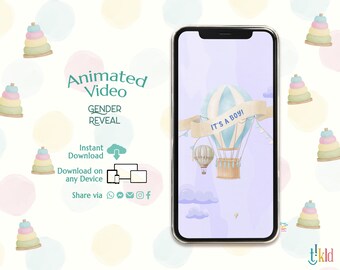 It's a BOY Digital Announcement, Hot Air Balloon Gender Reveal Evite, Countdown Gender Reveal Video for Social Media, Sky Baby Announcement