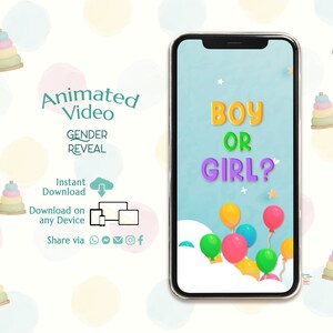 It&#39;s a Boy Digital Announcement, Balloon Gender Reveal Evite, Countdown Gender Reveal Video for Social Media, Confetti Pop, Instant download