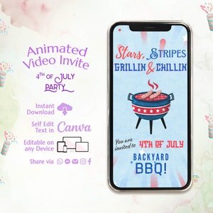 4th of July BBQ Digital Invitation, Independence Day BBQ Barbeque Evite, July 4th BBQ Invite , July Fourth Food Friends Fireworks e-invite