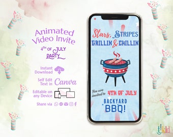 4th of July BBQ Digital Invitation, Independence Day BBQ Barbeque Evite, July 4th BBQ Invite , July Fourth Food Friends Fireworks e-invite