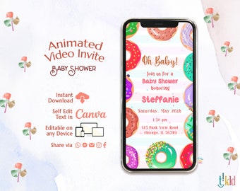 Donut Baby Sprinkle Invitation Digital, Sprinkled With Love Baby Shower Evite, Neutral Donut Editable Video Invite, Baby Sprinkle e-invite