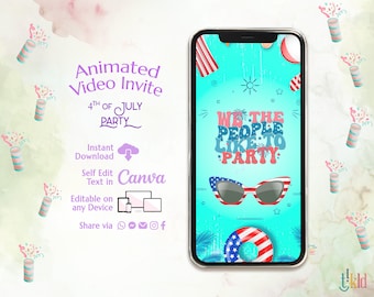 4th of July POOL PARTY Digital Invitation, Independence Day Swim Evite, July 4th Patriotic Invite , July Fourth Food Friend Firework einvite