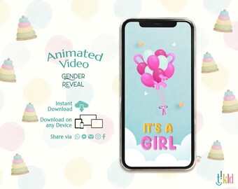 It's a Girl Digital Announcement, Balloon Gender Reveal Evite, Countdown Gender Reveal Video Social Media, Confetti Pop, Instant download