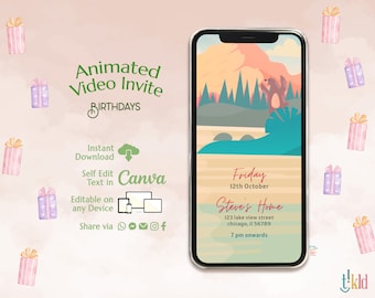 Adventure Birthday Digital Invitation, Nature Trail Birthday Evite, Mountains Editable Video Invite Template, Woodland Birthday e-invite
