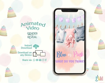 It's a GIRL Digital Announcement, Romper Gender Reveal Evite, Countdown Gender Reveal Video for Social Media, Teddy Bear Baby Announcement