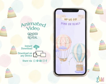 It's a GIRL Digital Announcement, Hot Air Balloon Gender Reveal Evite, Countdown Gender Reveal Video for Social Media, Sky Baby Announcement