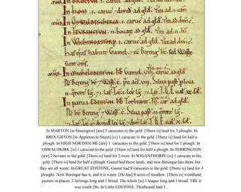 Domesday Book - NORTH YORKSHIRE villages. Original Latin description, English translation & glossary. Perfect local history gift.