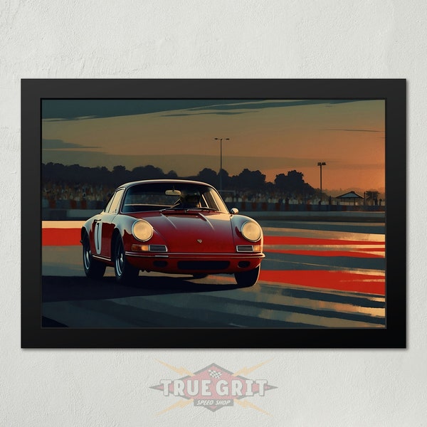 Peinture vintage de voiture de course Porsche 911 | Affiches d'art mural à téléchargement NUMÉRIQUE | True Grit Speed - Boutique d'oeuvres d'art originales