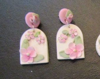 Spring, summer earrings, white, embossed, bees, flowers, fauna, dangles, studs, pawsnclaws