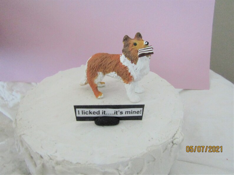 dog I licked it its mine, FREE SHIP funny cake topper Collie dog wedding cake topper pawsnclaws collie