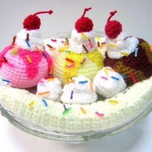 Ice Cream Crochet Pattern Food Crochet Pattern Dessert Pattern PDF Instant Download Banana Split Ice Cream