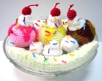 Ice Cream Crochet Pattern Food Crochet Pattern Dessert Pattern PDF Instant Download Banana Split Ice Cream