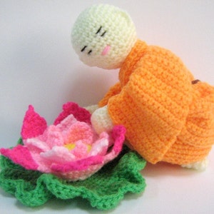 Amigurumi Crochet Pattern Monk Lotus Flower Crochet Pattern PDF Instant Download Little Monk with his favourite Lotus Flower