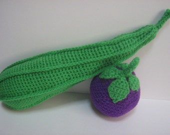 Vegetable Crochet Pattern Food Crochet Pattern PDF Instant Download Berry Eggplant and Ridged Gourd (aka Angled Luffa)