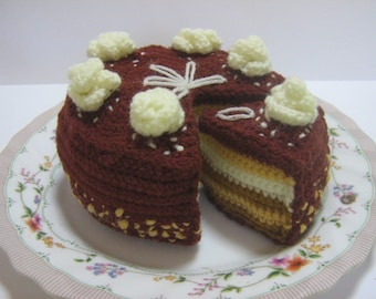 Cake Crochet Pattern Crochet Food Pattern PDF Instant Download Butter Cream Chocolate Cake (whole and sliced)