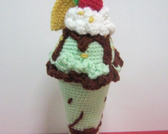 Sundae Crochet Pattern Dessert Pattern Crochet Food Pattern PDF Instant Download No-Glass Tall Minty Chocolate Ice Cream Sundae