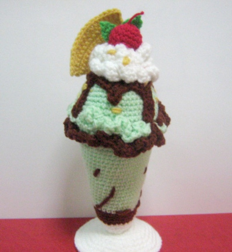 Sundae Crochet Pattern Dessert Pattern Crochet Food Pattern PDF Instant Download No-Glass Tall Minty Chocolate Ice Cream Sundae image 1