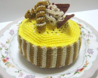 Cake Crochet Pattern Crochet Food Pattern PDF Instant Download Mocha Coffee Cake with Lemony Yellow Frosting