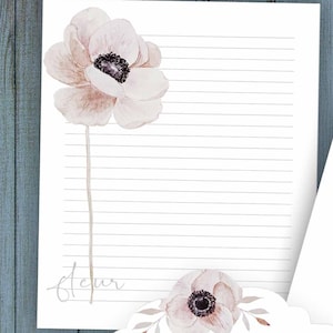 Papier à écrire floral et ensemble d’enveloppes 8,5 x 11 - Papeterie florale printable Poppy - Papier non doublé et doublé - Téléchargement numérique instantané