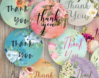 2 inch Floral Thank You Circle Stickers Collage Sheet  - Thank You Tags - Print Yourself - Customer Appreciation Packaging Sticker Sheet