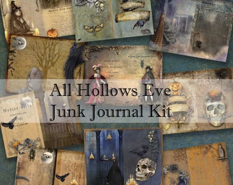 Kit de diário digital de Halloween - Download instantâneo - Diário de lixo para impressão de All Hallows Eve - Páginas góticas do kit Digi de Halloween - Artesanato em papel