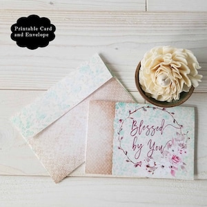 Cartão de felicitações em branco para impressão com envelope - Download digital instantâneo - Pronto para imprimir e cortar - Coroa de flores em aquarela - Cartão floral