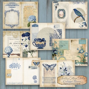 Printable Junk Journal Pages - Digital Junk Journal Paper for Instant Download - Paper Crafting Printables - Cottage Blues