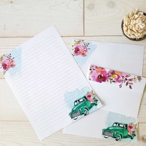 Turquoise Truck 8.5x11 Stationery Set Papier d’écriture imprimable avec enveloppe - Papier à notes numérique non doublé et doublé - Téléchargement instantané