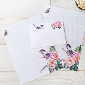 Aquarelle Bird 8.5x11 Ensemble de papeterie Papier à écrire imprimable avec enveloppe - Papier à notes numérique non doublé et doublé - Téléchargement instantané