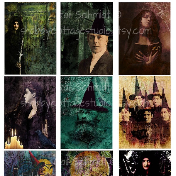 Witches and Warlocks Digital Collage Sheet Instant Download Printable Halloween ATC ACEO Backgrounds Tag Scrapbooking Altered Art Cardmaking