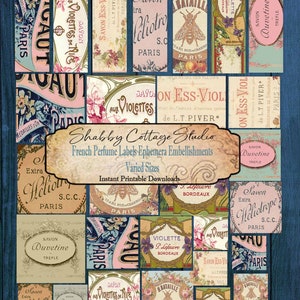French Perfume Labels - Digital Collage Sheet - French Ephemera Digital Download - Junk Journal Printable Ephemera - Scrapbook Journal