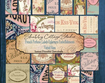 French Perfume Labels - Digital Collage Sheet - French Ephemera Digital Download - Junk Journal Printable Ephemera - Scrapbook Journal