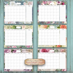 Printable Editable Calendar - Floral Desk Calendar - Instant Digital Download Monthly Calendar - Sunday Start -  Floral Office Decor Set 2