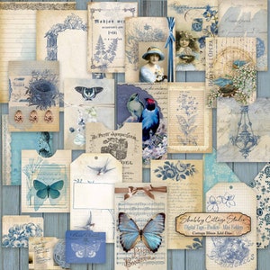 Digital Junk Journal Tags and Pockets Ephemera Pack - Afdrukbare Journaalbenodigdheden - Direct download - Add-ons voor Cottage Blues Journal Kit