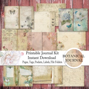 Botanical Junk Journal Kit - Instant Download - Digital Collage Sheets - Digital Scrapbooking - Printable Paper Crafts -  Journal Pages