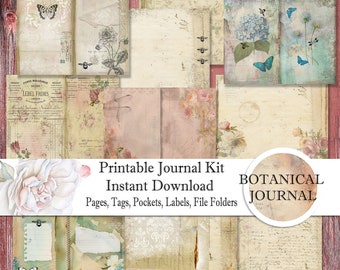 Botanical Junk Journal Kit - Instant Download - Digital Collage Sheets - Digital Scrapbooking - Printable Paper Crafts -  Journal Pages